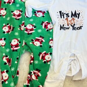Absorba Green and White Santa Footies